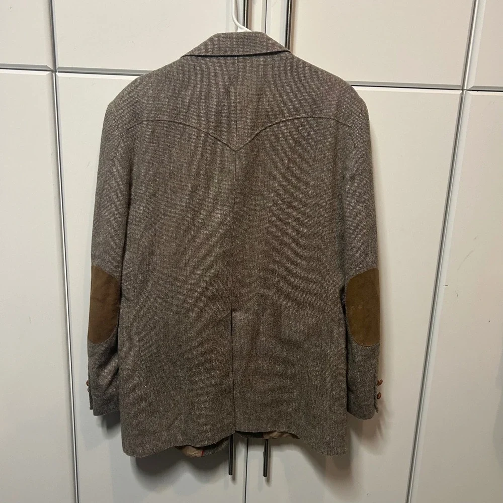 Vintage Panhandle Slim Mens 44L Brown Tweed Western Blazer Elbow Patch Made USA